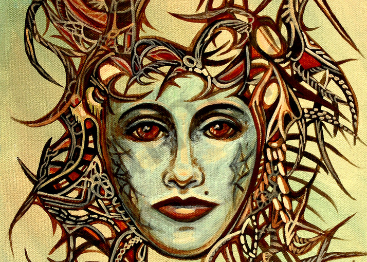 Acrylic Painting - Surrealistic Portrait - Queen of Thorns