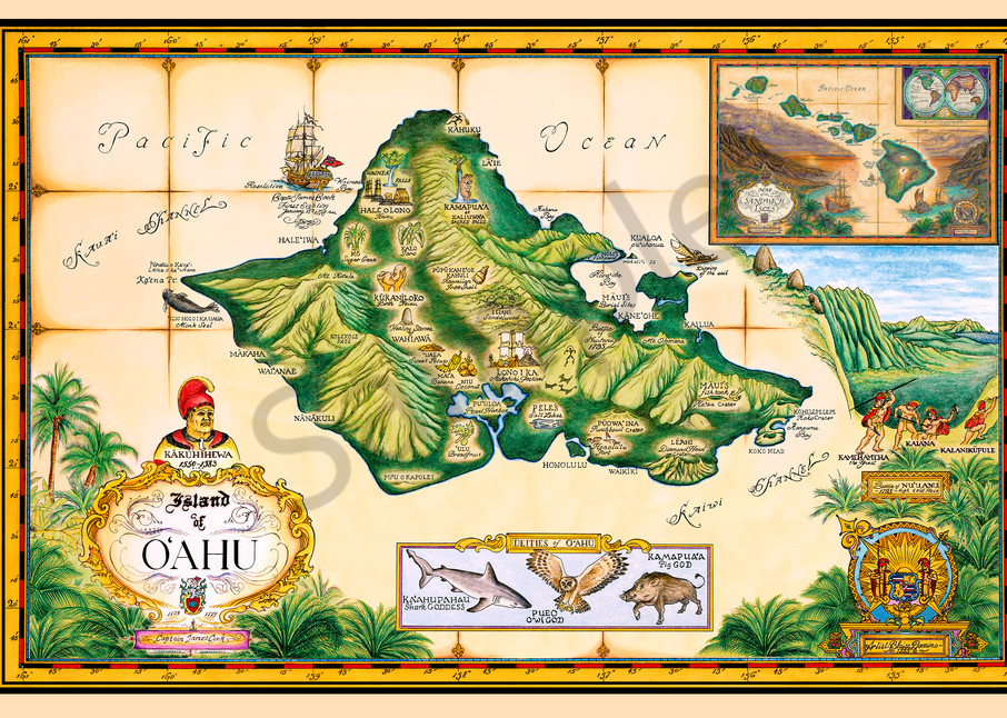 Historical Maps | Map of Oahu by Blaise Domino