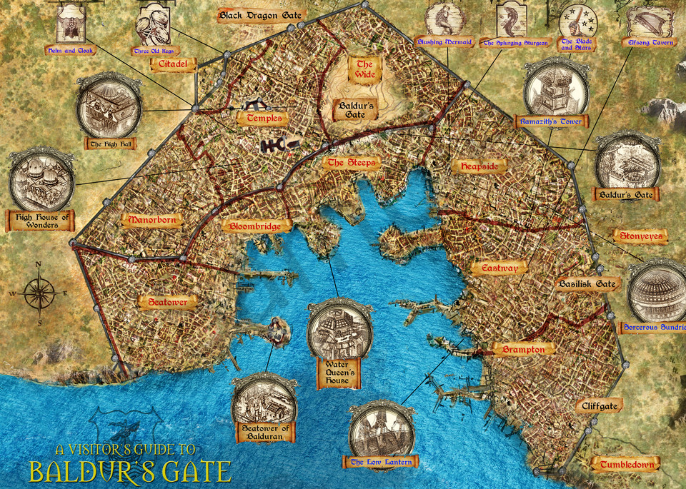 picture High Resolution Baldur's Gate City Map baldurs gate city map