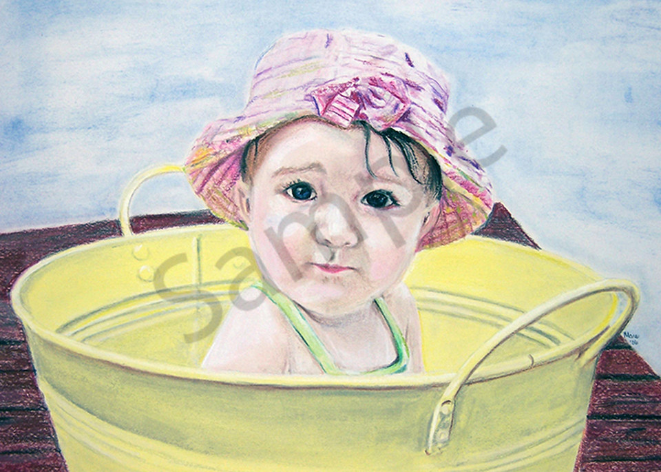 Candid portrait of child drawn with pastel pencils.