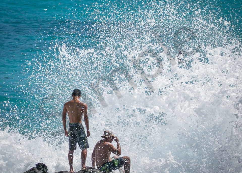 Crashing wave with people Hawaii photo for sale