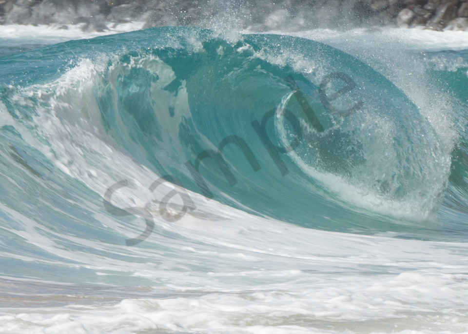 Curling Aqua Wave in Hawaii Photo for Sale