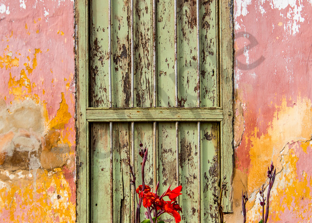 Photograph art print of historic colonial window and wall, Cuba