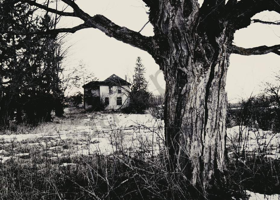Spooky black & white photograph of an abandoned home in the country, for sale as fine art by Sage & Balm