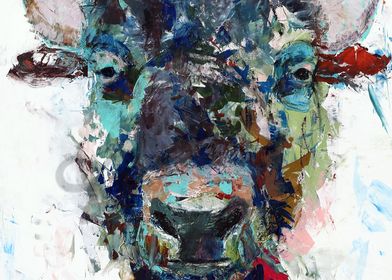 Mr Bison, acrylic painting and print reproductions (buffalo)