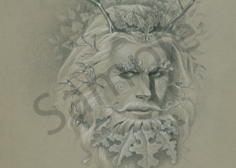 Beautiful Drawing of Green Man to decorate your Pagan altar! | Melissa Benson Illustration