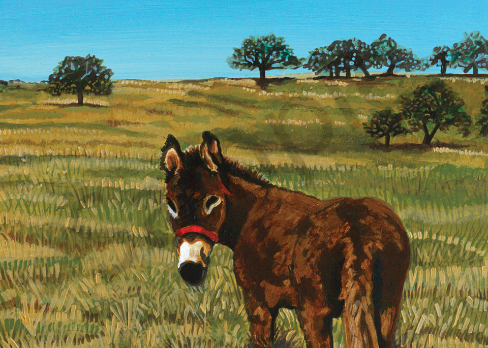 Original Texas landscape paintings featuring donkeys,  by John R Lowery sold as art prints.