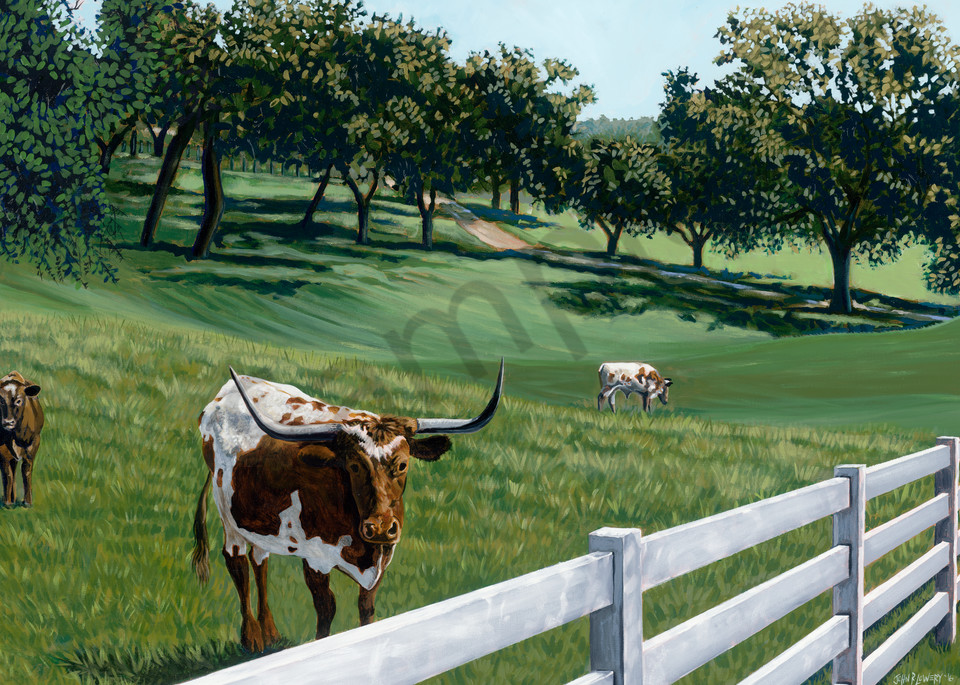 Longhorn and Round Top, Texas landscape paintings by John R. Lowery available as art prints
