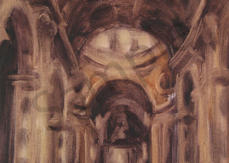 Monochromatic sacred architecture Painting of Saint Peter's Basilica Interior in the Vatican, Rome.  