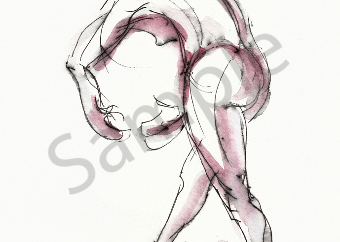 C-Curve Ink and Watercolor Dancer Drawing