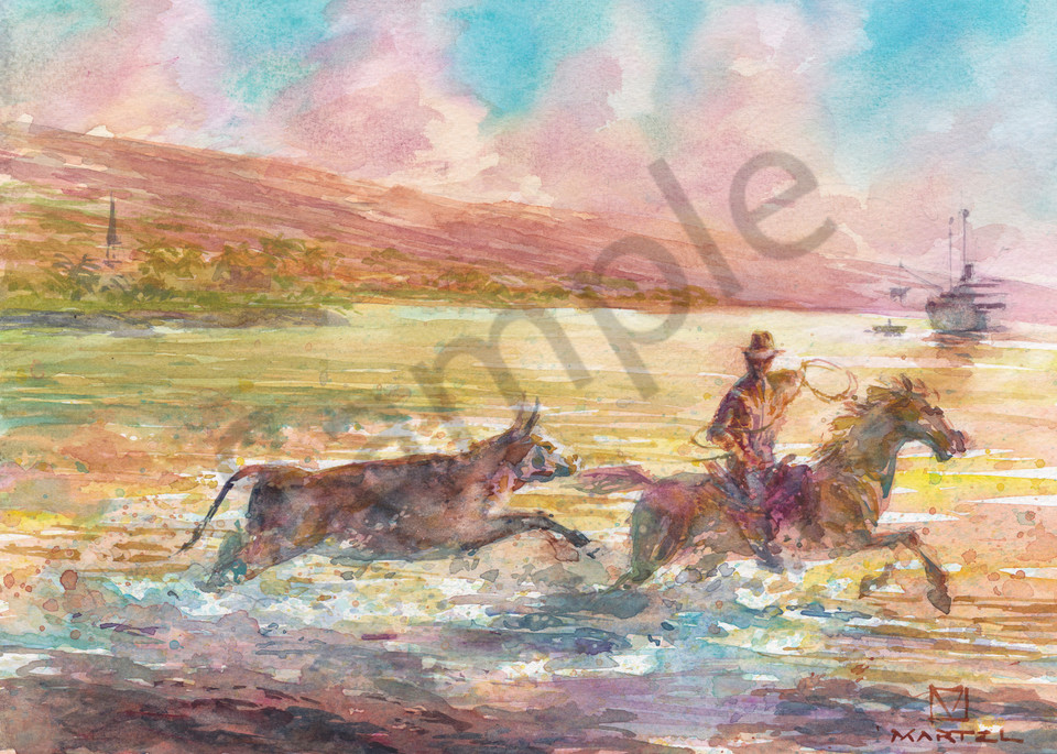 Hawaii Watercolor Art | Cattle Ship by Mark Martel