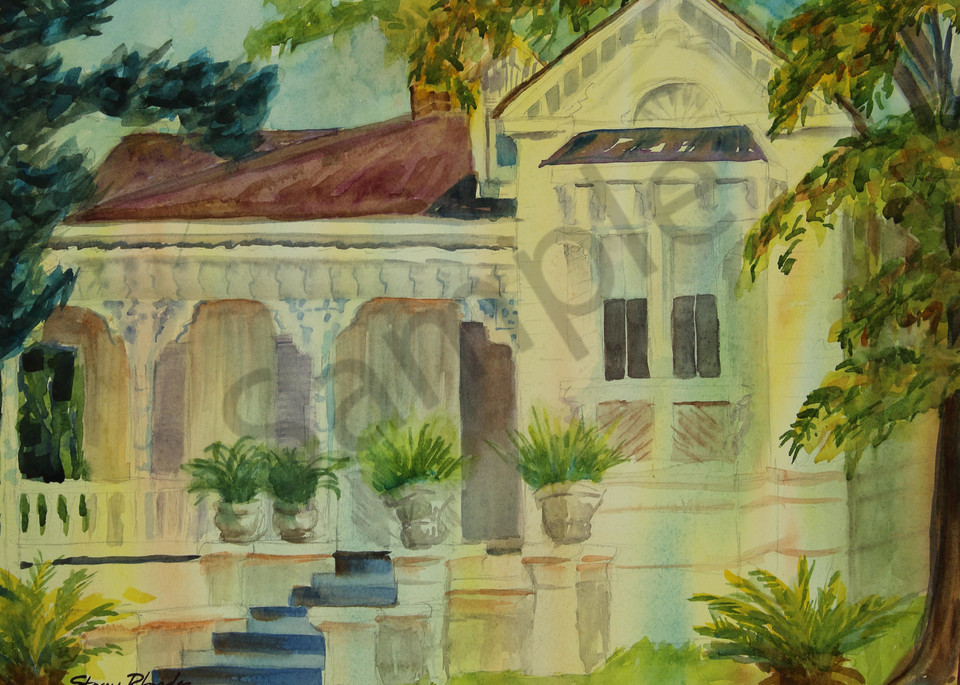 watercolor, painting, Victorian, home, house, Beauregard-Town, Baton Rouge, historic, landscape, colorful