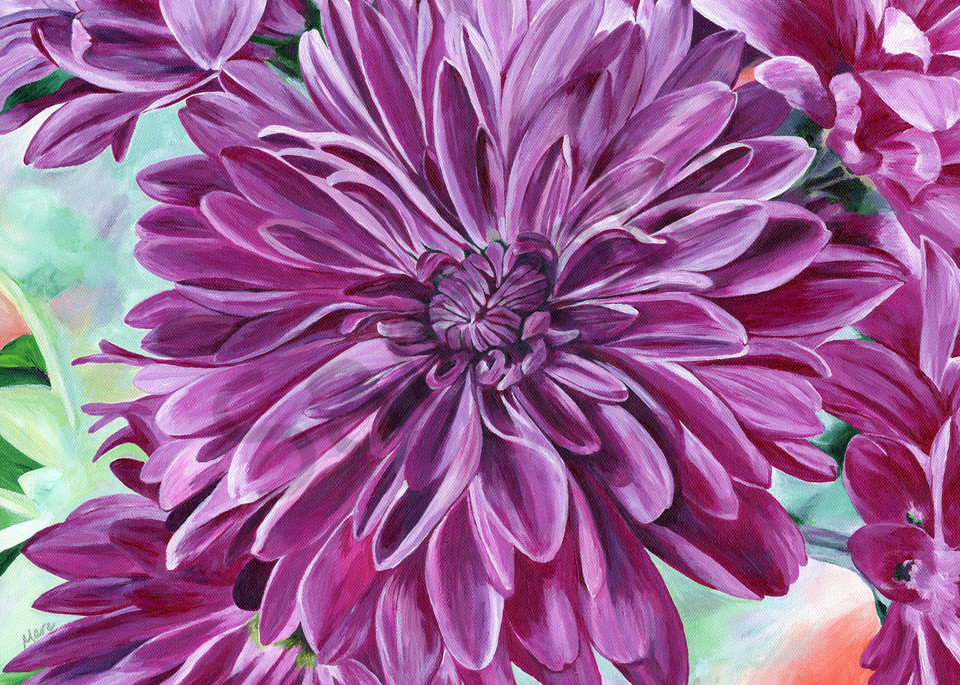Original Artwork of 'Joyful Blooms'. An acrylic painting of a Chrysanthemum bouquet.