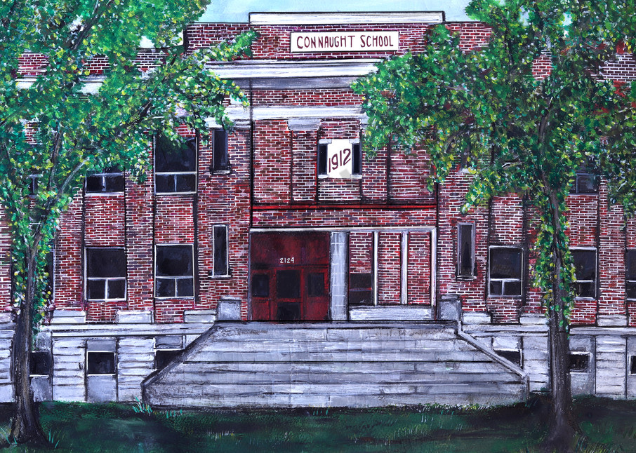 Painting of Regina Building depicting beloved elementary school, Connaught School 