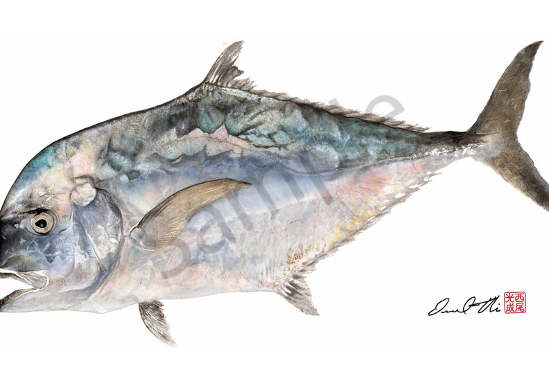 Traditional Gyotaku Paintings | Mirror Trevally by Desmond Thain