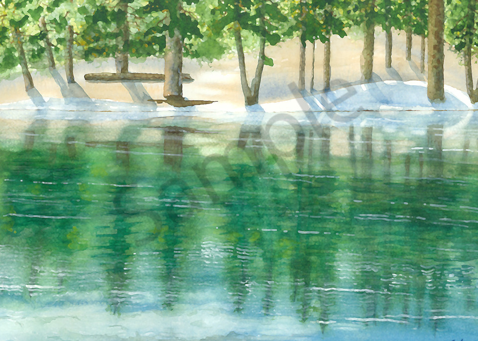 "Green Valley Lake Reflection" ~ Watercolor Reproduction