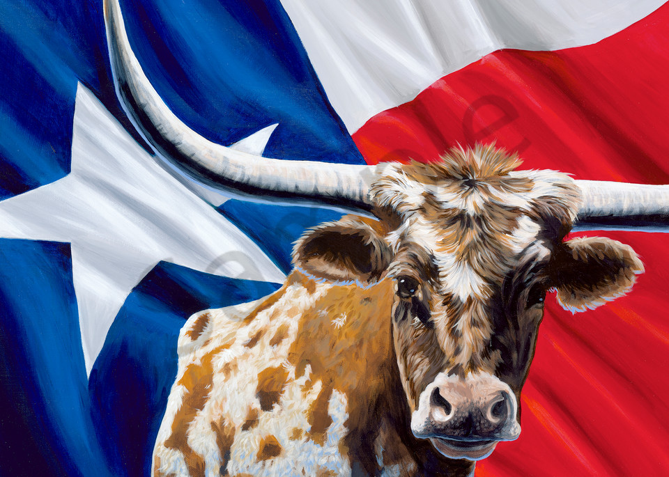Longhorn and Texas flag paintings by John R. Lowery for sale as art prints