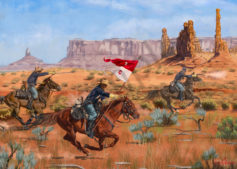 united states cavalry charge through monument valley in pursuit 