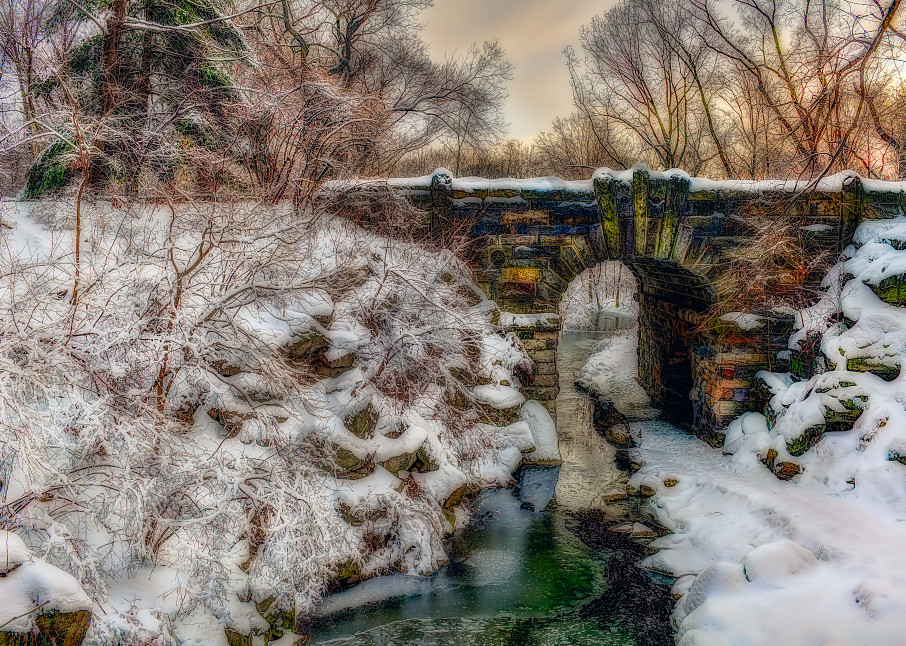 Snow-covered bridge in Central Park