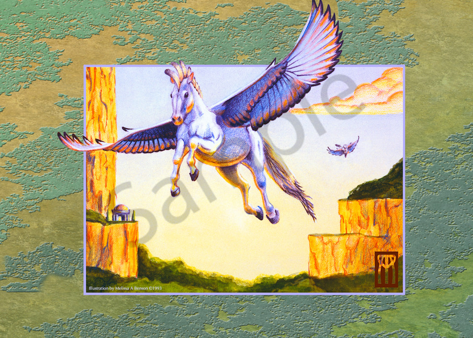 Mesa Pegasus With Green Background Art | Melissa A Benson Illustration