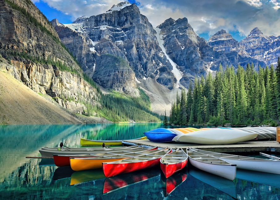 Art Print Moraine Lake Alberta Canada Canadian Rockies and Canoes