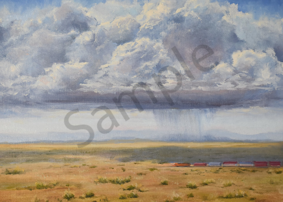 Train passing in the grassy plains oil painting by Debbie Clay