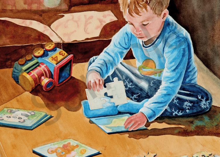 "Puzzle Time" is a fine art watercolor print by Beth Owen