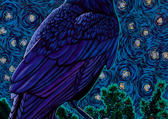 Raven and moonlight paintings by John R. Lowery, available as art prints.