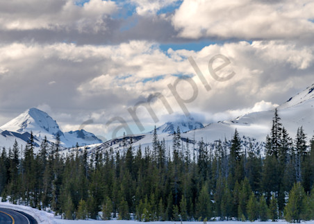 Cascades Snow Pano Puffy Clouds Photography Art | Barb Gonzalez Photography