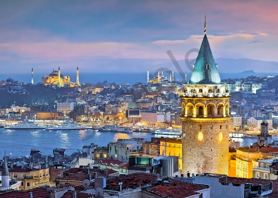 Art Print Istanbul Turkey Galata Tower and Bosphorus
