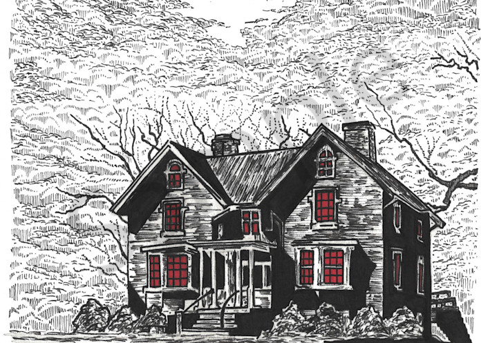 Illustration of a haunted country home