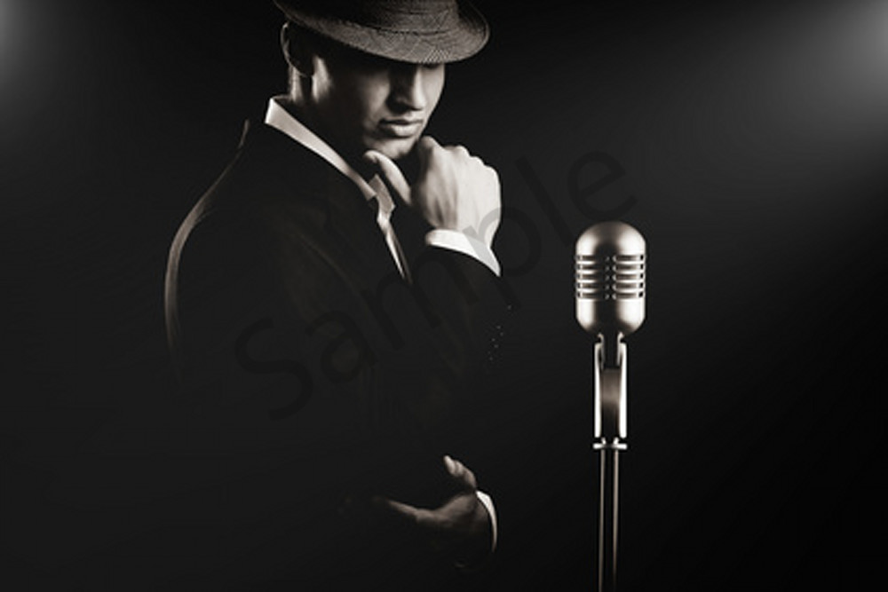 low key portrait of jazz singer in hat in the darkness.