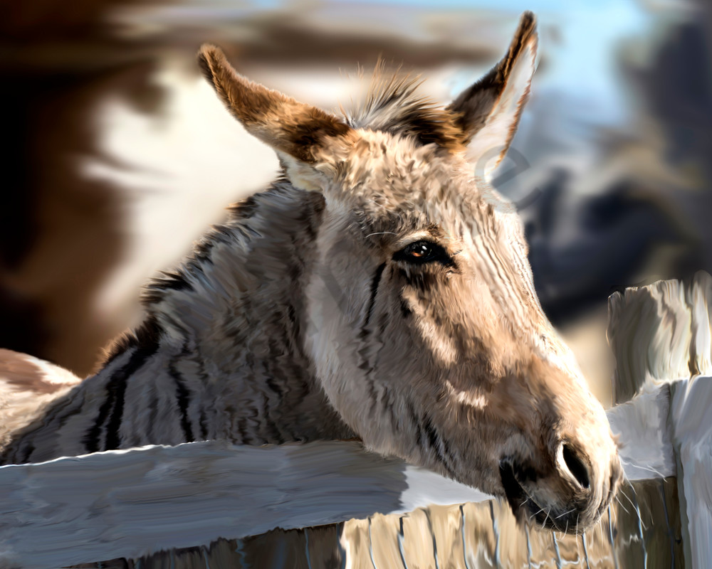 digital art painting of a donkey, zebra hybrid