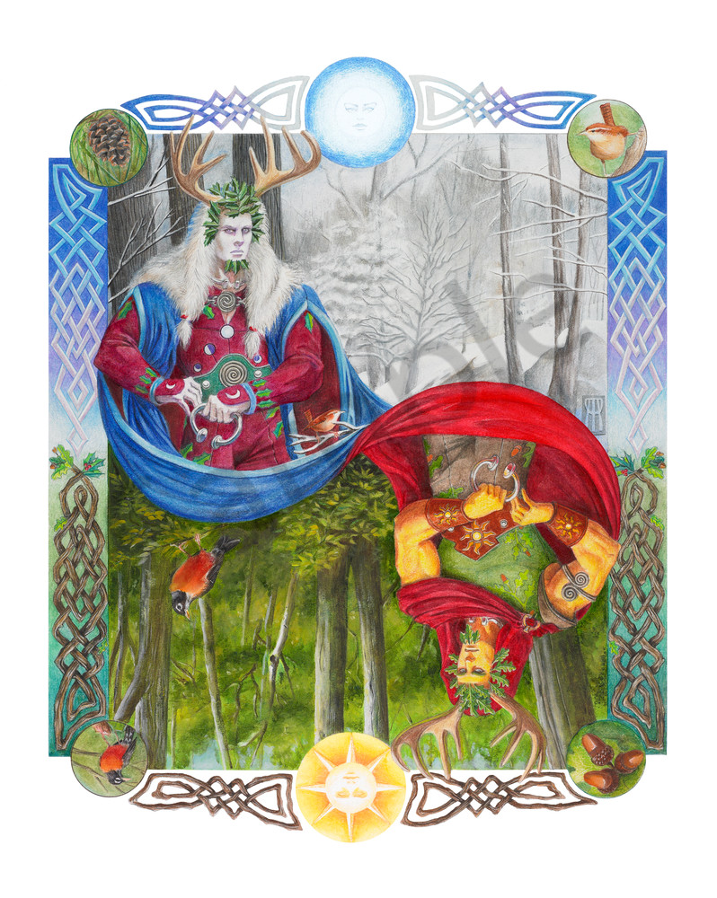 Pagan illustration of the Holly King and Oak King