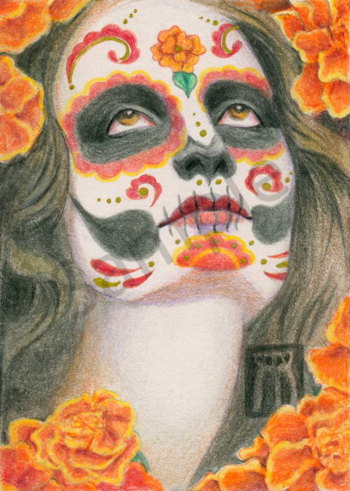 Day of the Dead Face with Marigolds