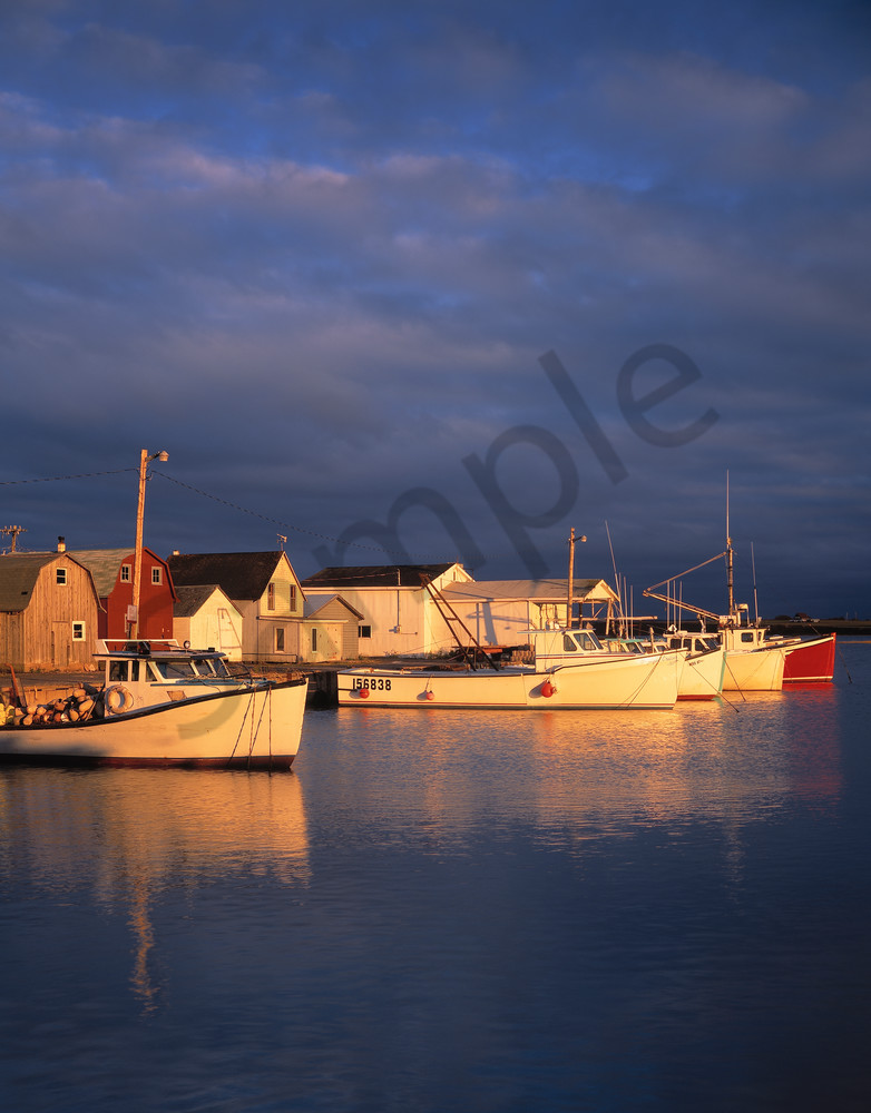 Lobster boats docked in Darling Basin at sunset, Prince Edward Island, Canada