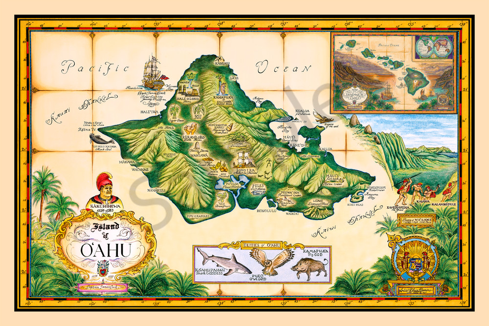 Historical Maps | Map of Oahu by Blaise Domino