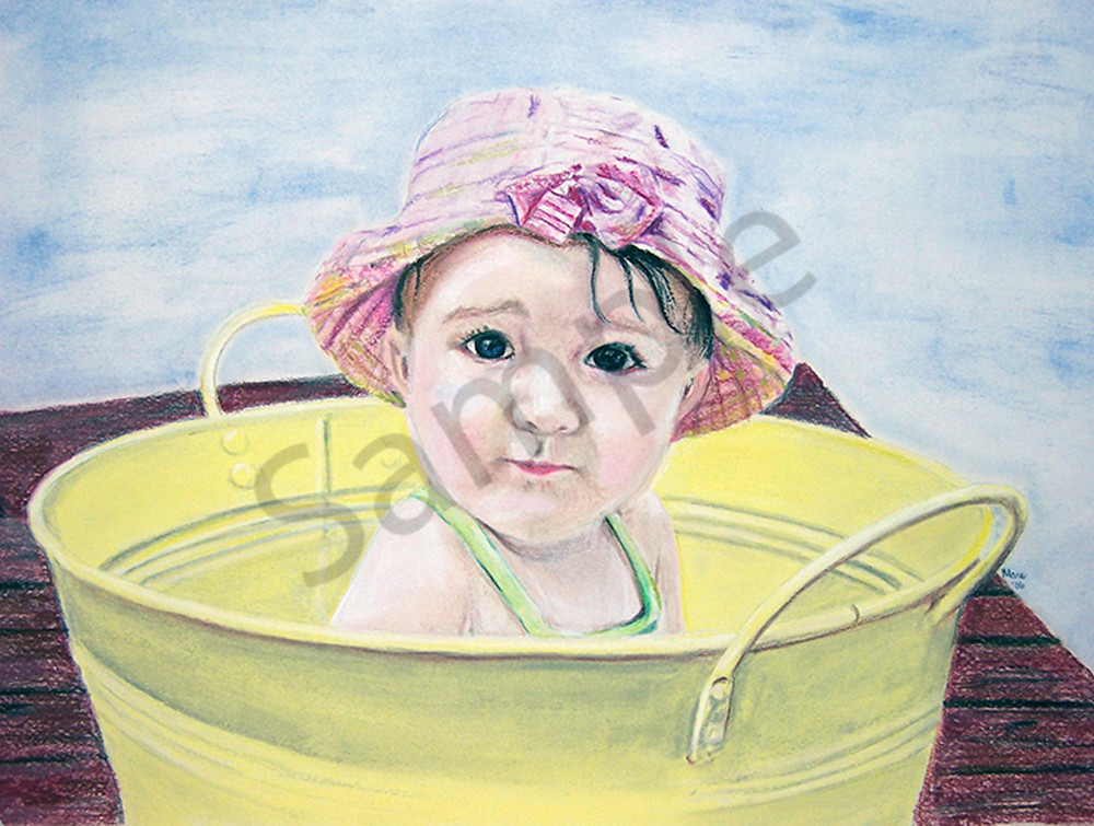 Candid portrait of child drawn with pastel pencils.