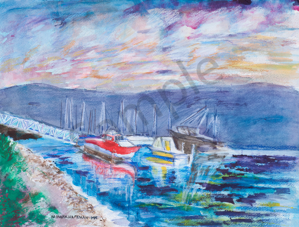 Ventura Harbor Boats Watercolor painting by Mark Hafeman.