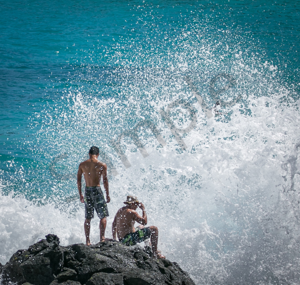 Crashing wave with people Hawaii photo for sale