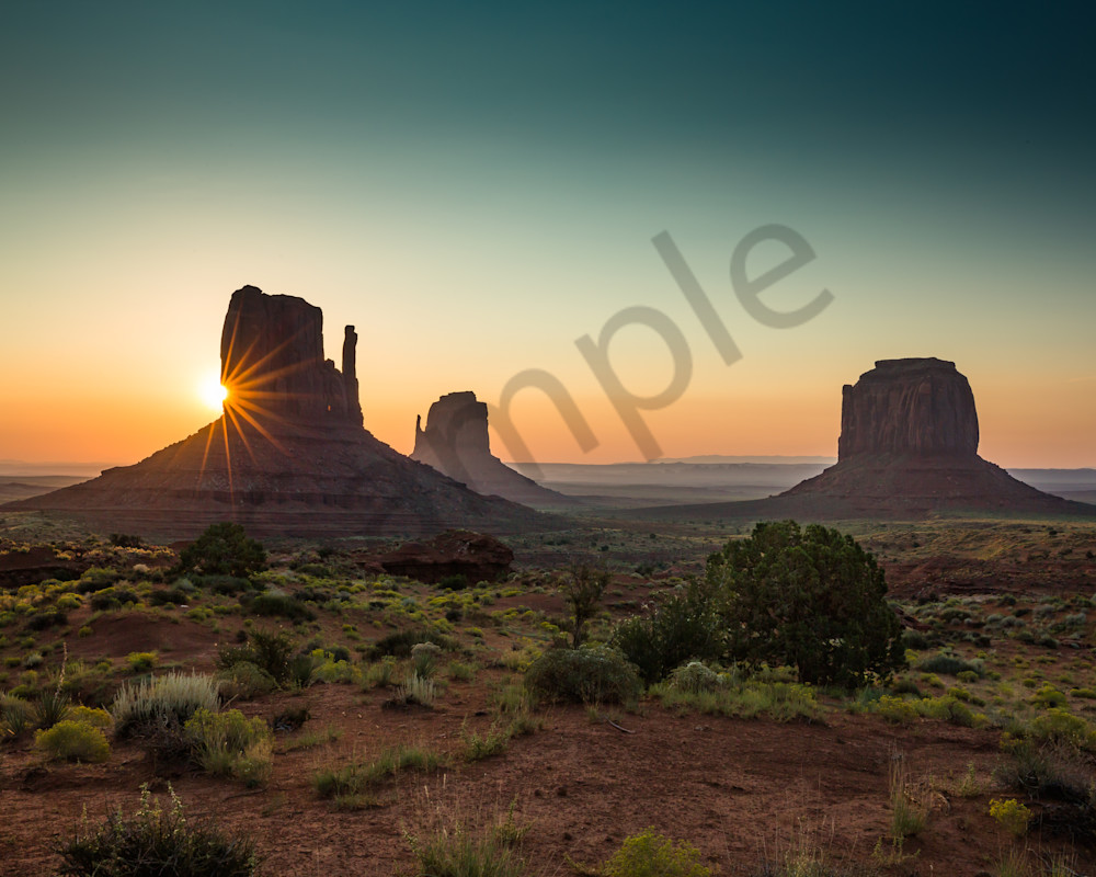 Monument Valley Sunburst Over Mittens Full Shot Photography Art | Barb Gonzalez Photography