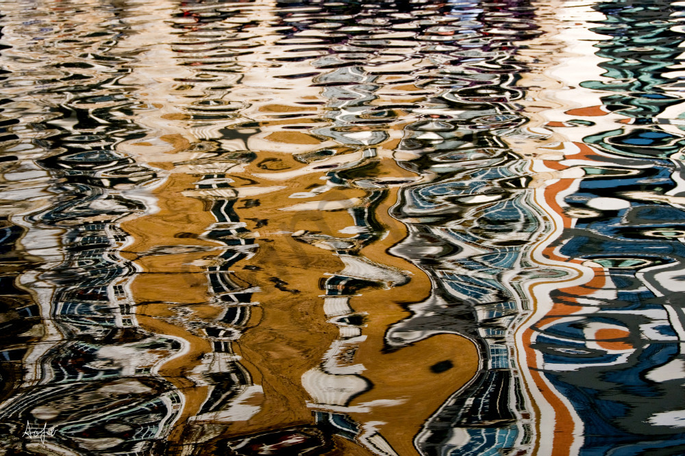 Fine art photograph of abstract reflections on the Saint Martin Canal, Paris