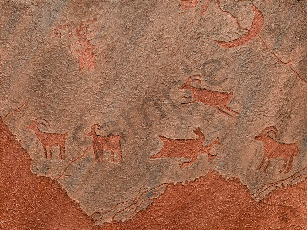 Counting Sheep american southwest petroglyph bas relief fine art for sale