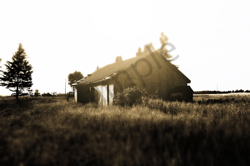 Black & white tilt-shift, rural decay photograph of an abandoned barn or shed in rural Ontario, for sale as fine art by Sage & Balm