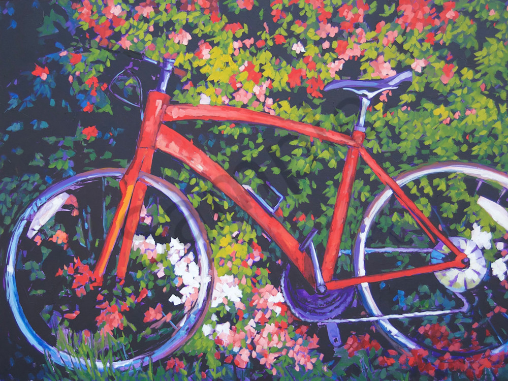 Shop for fine art prints like Azalea Bike, from original oil on canvas painting by Matt McLeod at Matt McLeod Fine Art Gallery.