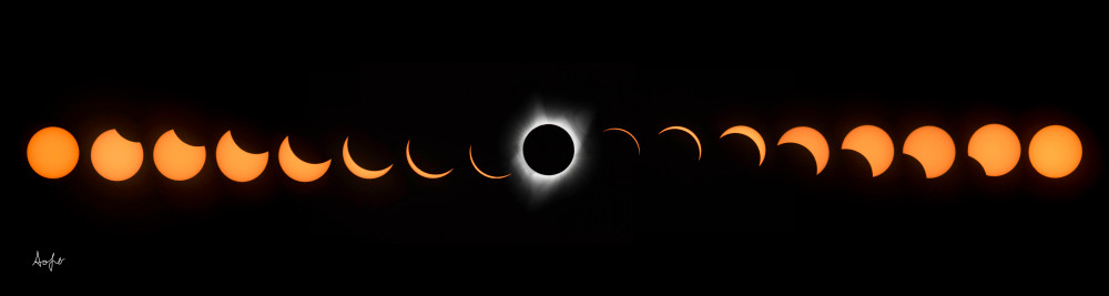 photograph art of 2017 solar eclipse in panorama sequence