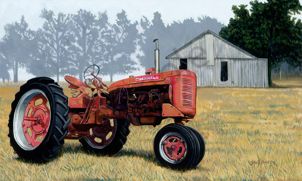 Original painting of a red Farmall tractor available as art prints.