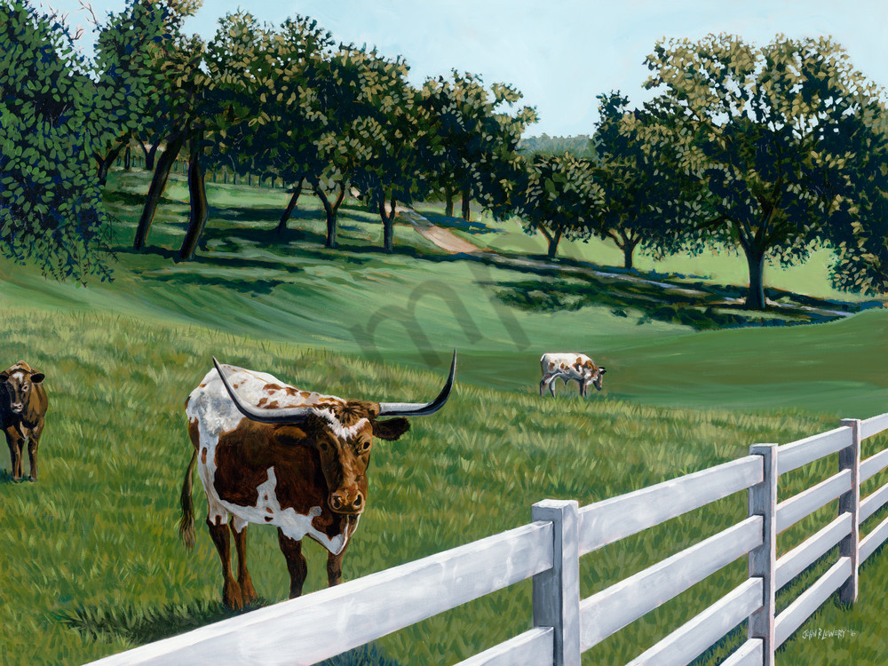 Longhorn and Round Top, Texas landscape paintings by John R. Lowery available as art prints