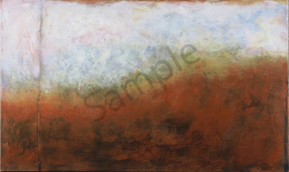 Dreamscape 2 is an acrylic painting in peach, blue, and earth-tones. Art by Susan Kraft