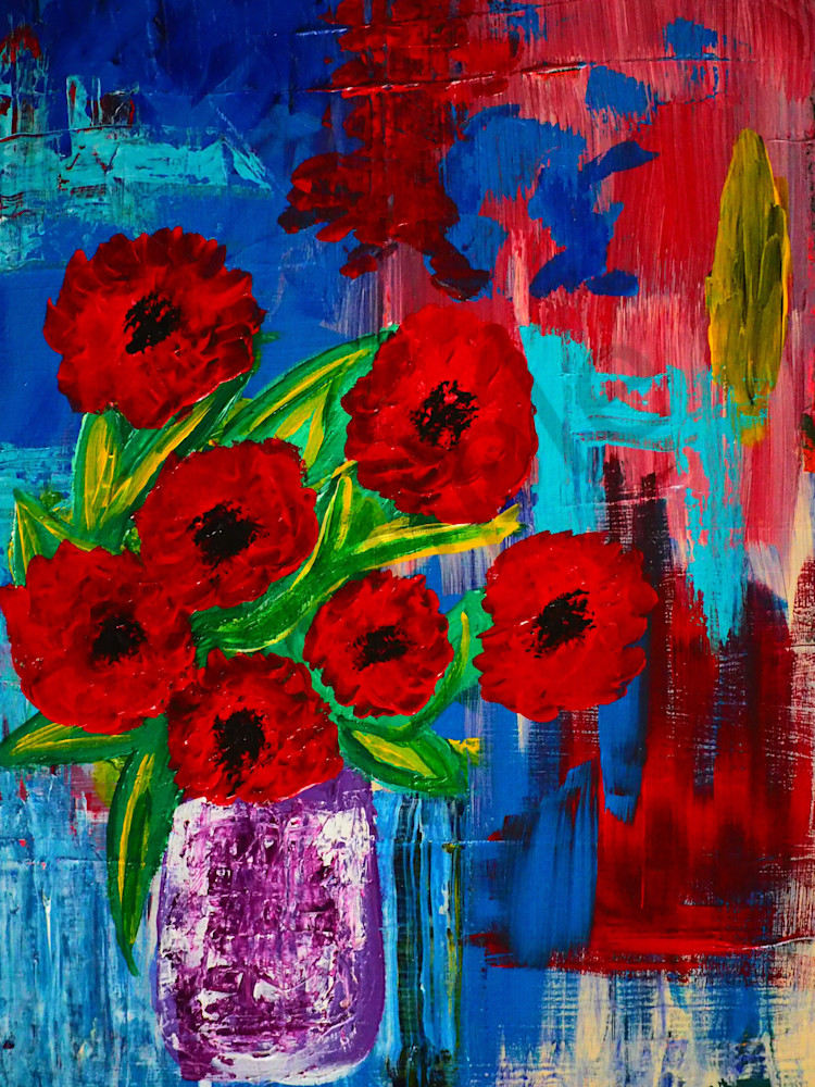 Poppies in vase | painting | Dewey | Art | abstract art | fine art | Dewey Mann | Dewey Mann Art | acrylic | canvas | flowers | poppies | Vase | 